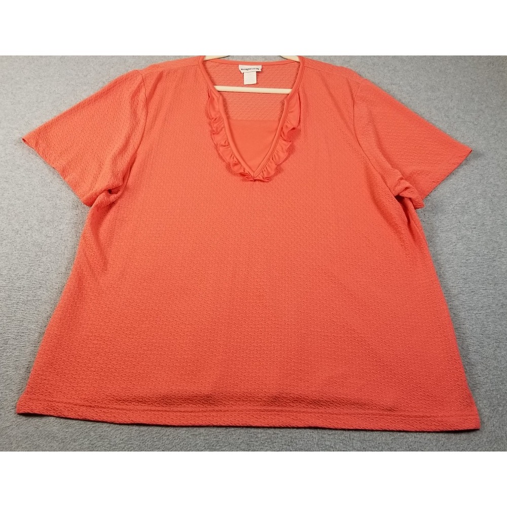 BonWorth Top Womens XL Extra Large Orange See Through Short Sleeve Stretch Knit - Picture 1 of 12